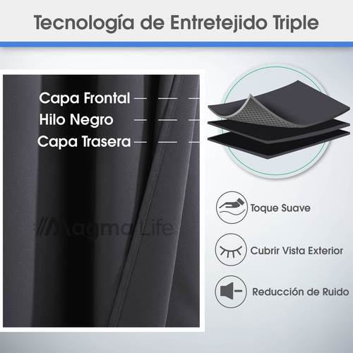 Juego de 2 Cortinas Blackout Magma Life 213x160 cm Color Gris con Ojales, Aislamiento Térmico y Protección Solar para Dormitorio o Sala