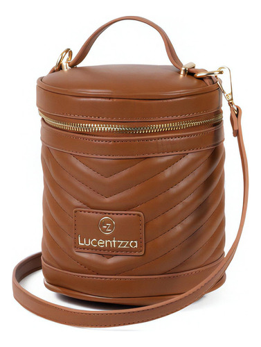 Bolsa Crossbody Para Mujer Lucentzza Cilíndrica Acolchado Color Marrón