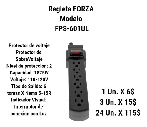 Regleta Forza 6 Tomas Fps-601ul 