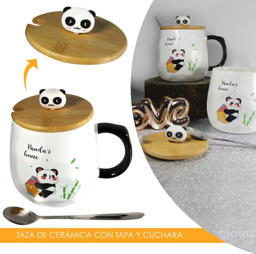 Ajooy Taza Cerámica Con Tapa Cuchara Panda 3d Silicón Regalo