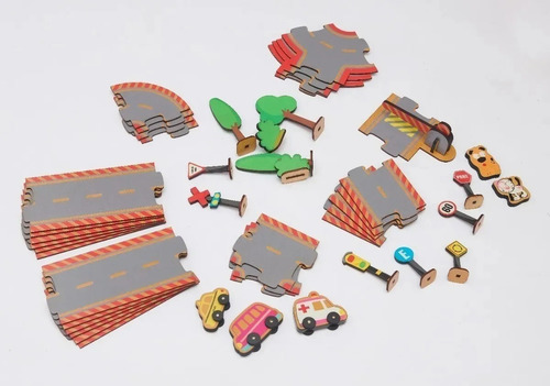 Imagen 4 de 4 de Set Arma Tu Pista Caminos De Campo Ciudad Madera + Acces Ed Color Negro