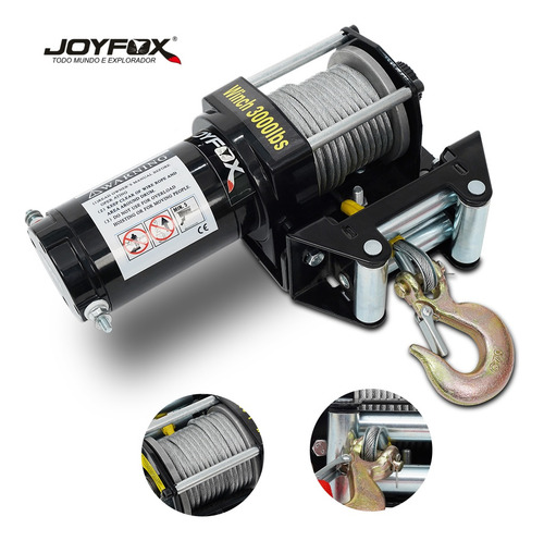 Joyfox Guincho Elétrico 3000 Lb 1361kg 12v Para Quadriculo Jipe Barco Cabo De Aço