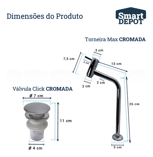 Kit Cuba Slim Louça C/ Torneira Cromado + Válvula Click