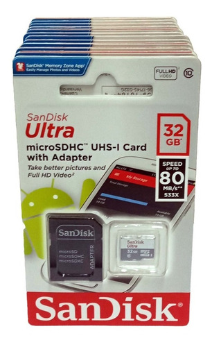 Memoria 32gb 32 Gb Sandisk Clase 10 Orginal Caja 25 Unidades