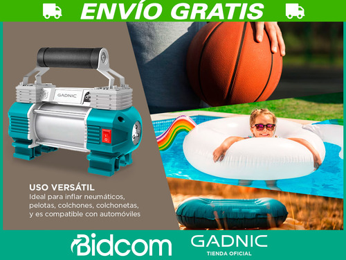 Compresor De Aire Apto Para Autos Gadnic Portátil Luz Led