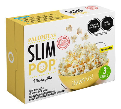 Slimpop Palomitas Mantequilla 12 Cajas De 3pz 75g Microondas