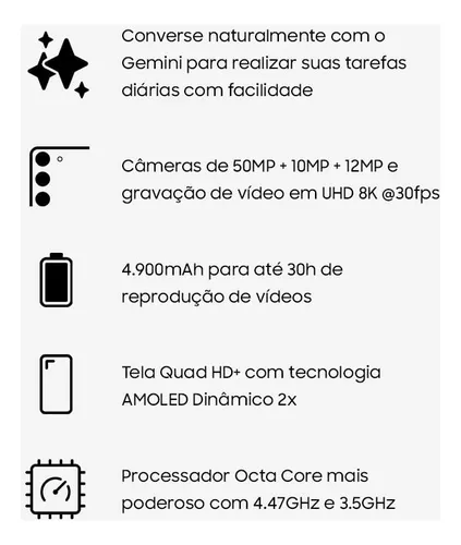 Celular Samsung Galaxy S25+ 5g, 256gb, 12gb Ram, Câmera Tripla De 50+12+10, Tela Grande De 6.7 Jetblack