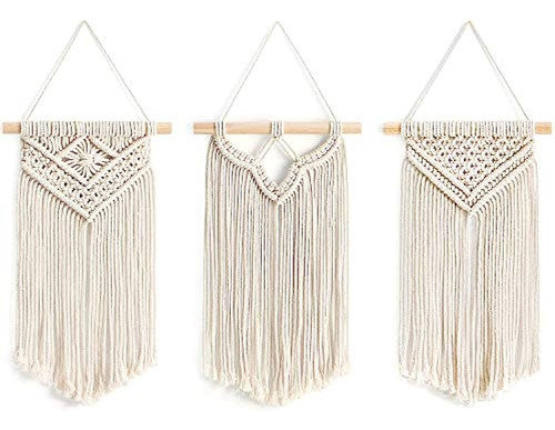 Mkono Small Macrame Wall Hanging, 3 Pack Art Woven Wall Deco