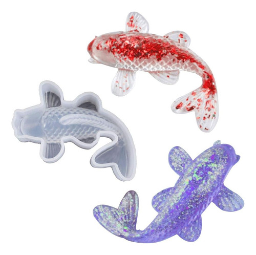 Szecl 2pcs Koi Fish Mold Silicona 3d Goldfish Decoración Mol