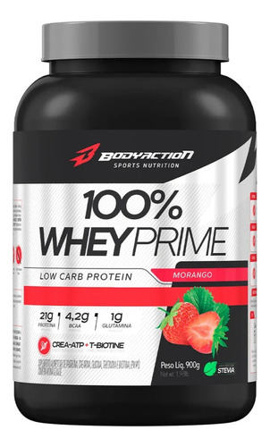 Suplemento em pó Bodyaction  100% Whey Prime proteínas 100% Whey Prime sabor  morango em pote de 900mL