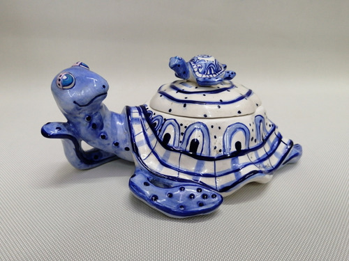 Cofre Joyero Antiguo En Porcelana U.s.a De Tortugas Firmado 