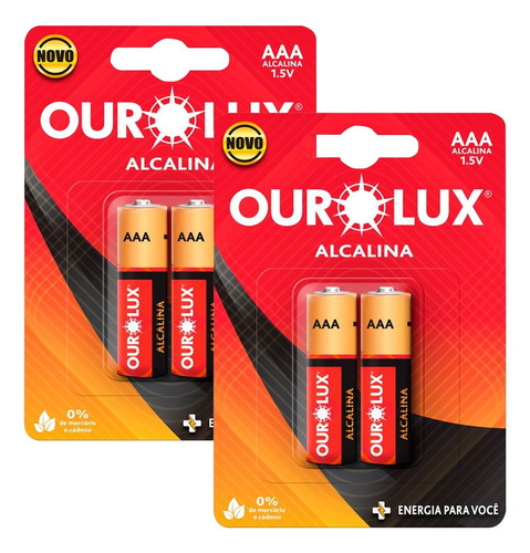 Kit 4 Pilhas Alcalina Palito 1,5v Aaa Ourolux