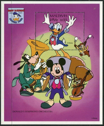 1995 Disney Donald Director Orquesta- Maldivas (bloque) Mint