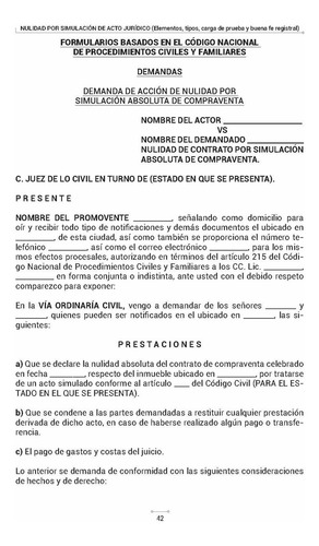 Acción De Nulidad Por Simulación De Acto Jurídico (legitimación, Elementos, Tipos, Carga De La Prueba Y Buena Fe Registral)