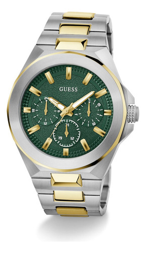 Reloj Guess Dashboard Verde Caballero Correa Bitono Bisel Plateado Fondo Verde Oscuro