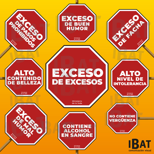 Props Fiesta Carteles Exceso Octógonos Rojo - Kit Imprimible