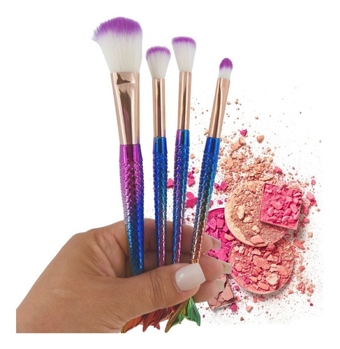 Set Brochas Pinceles Para Maquillaje Cola De Sirena 