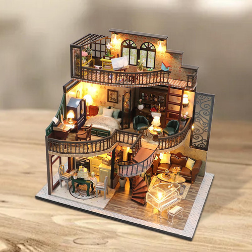 Kit De Construcción De Casa De Muñecas, De Madera Hecha A