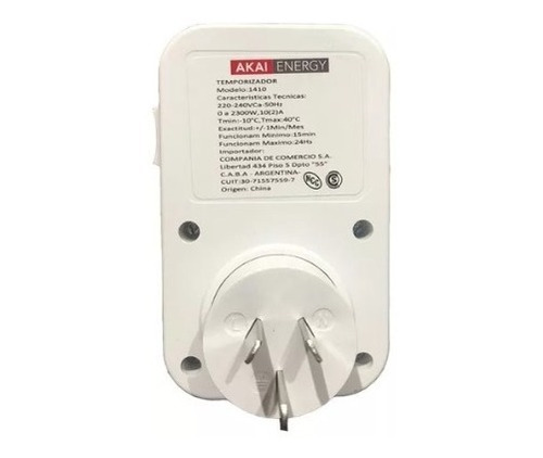 Imagen 2 de 3 de Temporizador Timer Mecanico Enchufable 2300w 10a Akai Energy