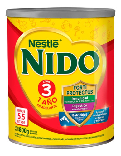 Leche En Polvo Nestle Nido 3 Prebio 1 A2 800gr Sin Tacc