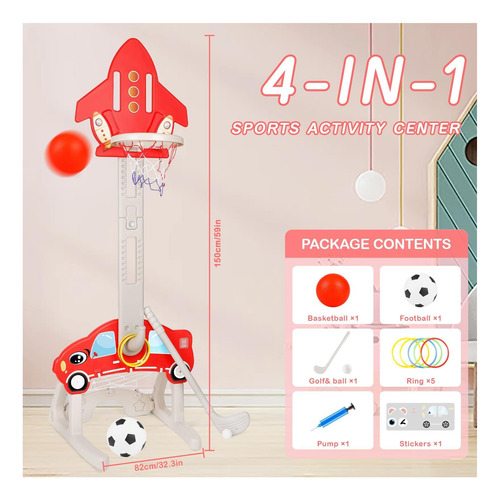 Juguetes De Aro De Baloncesto Para Niños Cyfie Con Fútbol, 4