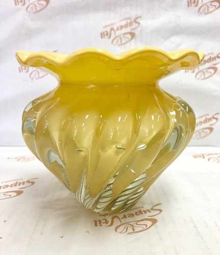 Vaso Trouxinha Cristal Murano Bege Mostarda 14x16cm 12x