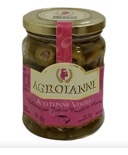 Aceitunas Rellenas Con Jamón Cocido Agroiani Mendoza 210gr