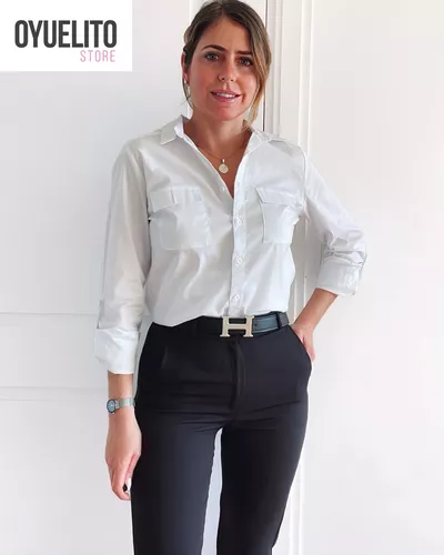 Camisa Mujer Entallada Elastizada Manga Larga Vestir Casual