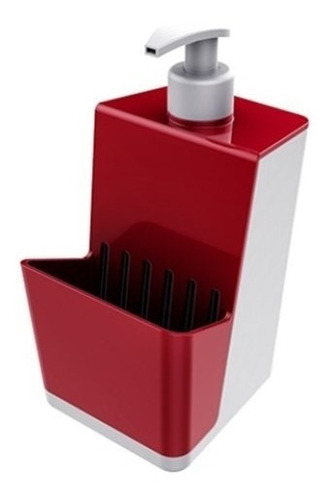 Dispenser Porta Sabão Detergente E Esponja Cozinha - Crippa Cor Branco-Vermelho