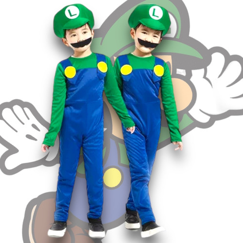 Disfraz Niño Mario Bross Y Luigi Bross, Incluye Gorro Y Bigotes 