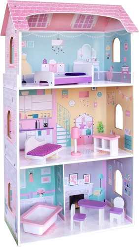 Casa De Muñecas Para Niñas Casita Scarlett Jueguete Infantil Color Rosa Con 8 Muebles Y Accesorios, Hermosos Detalles, Amplia, Divertida, Ideal para Muñecas Grandes