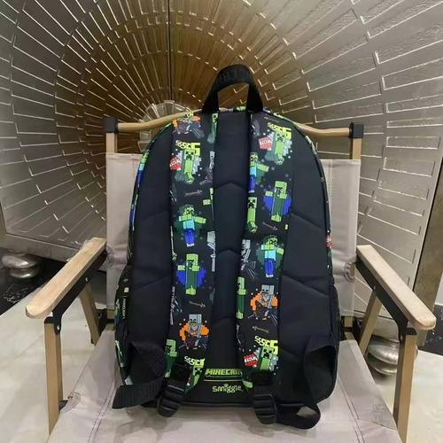 Minecraft Mochila Escolar Marca Smiggle/ Diseño Videojuego Negro Estampada
