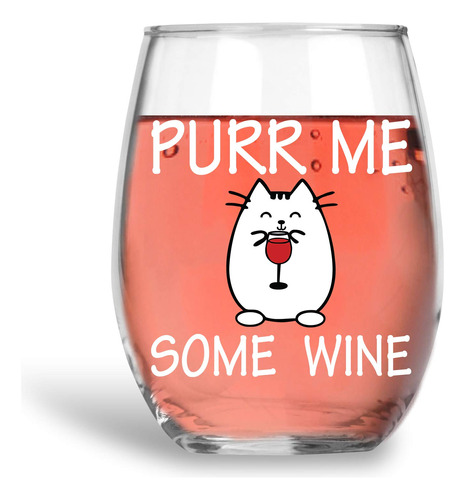 Purr Me Some Wine - Copa De Vino De Cristal Sin Tallo De 15