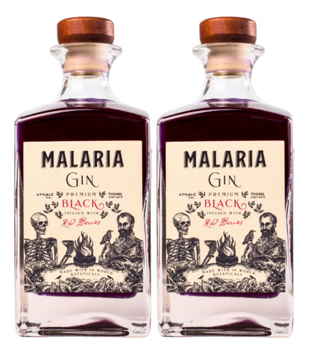 Gin Malaria Black 700ml X2 + Caja Kaia X10 Botanicos Premium