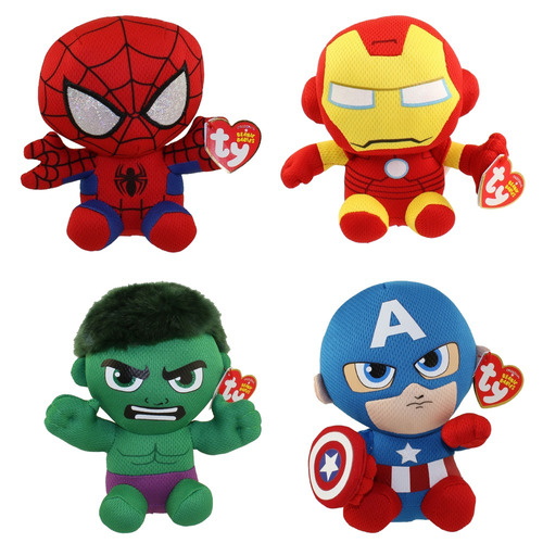 Set De 4 Ty Beanie Babies Marvel  Spider-man Hulk Iron Man