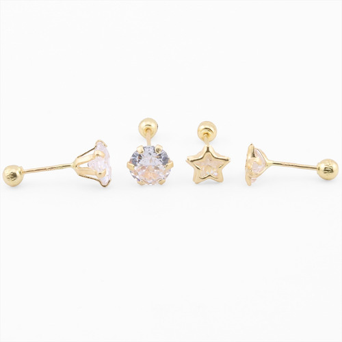 Aretes Broquel Oro Sólido 10k Niña Mujer Piercing 2 Pares 03