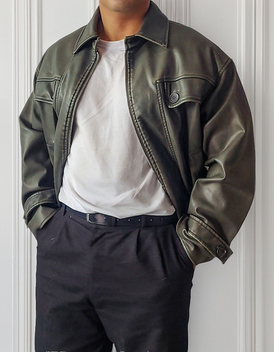 Campera Cuero Hombre Oversize Boxy Ecocuer Vintage Importada