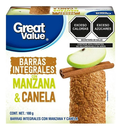 3 Pza Barras Great Value Integrales Con Manzana Y Canela 180
