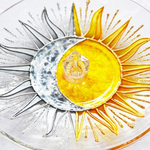 Incensário Lua E Sol / Sol E Lua Redondo Em Vidro