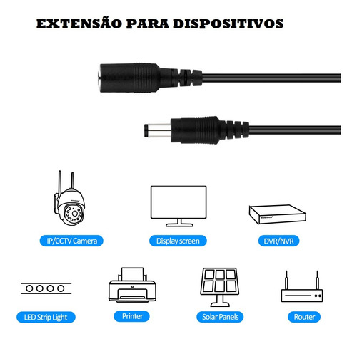 Extensão De Fonte Adaptador 12v 2.1mm P4 Cameras Wifi 10 M