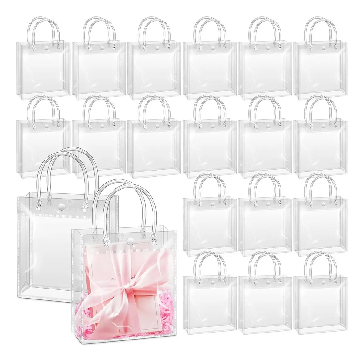 50 Bolsa Con Asa Transparentes Boda Bautizo Recuerdos