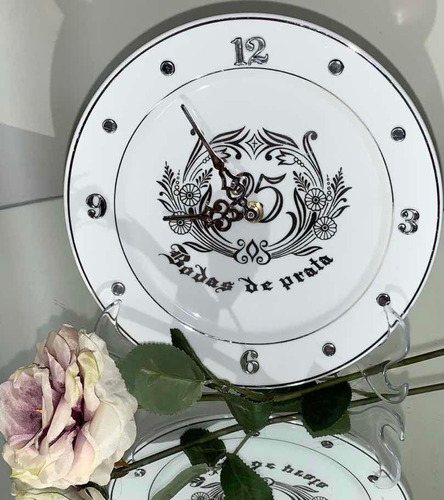 Relógio De Porcelana Bodas De Prata 25 Anos 20cm