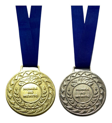 60 Medalhas De Metal 3,6cm Tirante Azul Esportivas Brindes