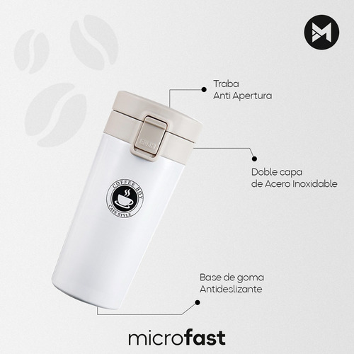 Imagen 7 de 10 de Vaso Térmico Acero Inox Anti Vuelco Frío Calor 380ml Minimal