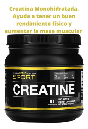 Gold Sport Creatina Monohidrato 454 Gr 91 Servicios Sabor N/a