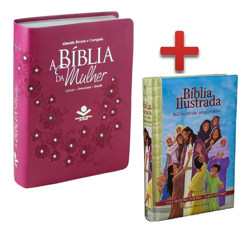 Bíblia Sagrada Estudo Mulher + Bíblia Infantil Ilustrada