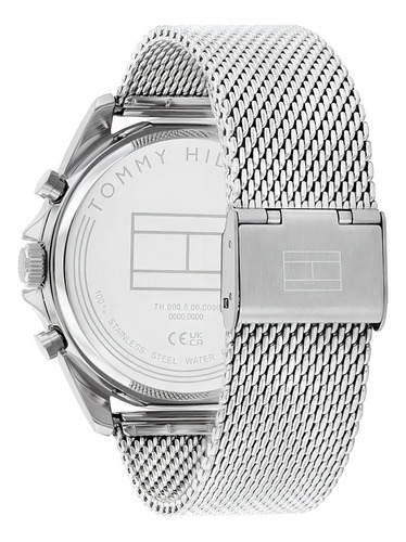 Reloj Tommy Hilfiger Hombre Clásico 1710646 Multifuncion Malla Plateado Bisel Plateado Fondo Gris Oscuro