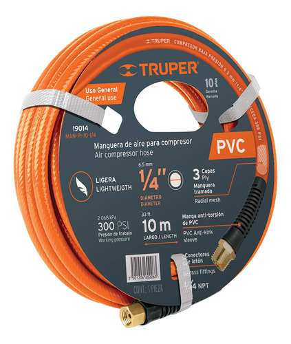 Manguera De Pvc Para Compresor 10 Mx1/4´´ Truper 19014