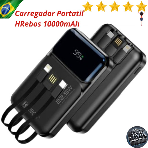 Power Bank 10.000mah 22.5w V8 Tipo C Lightning Cor Preto