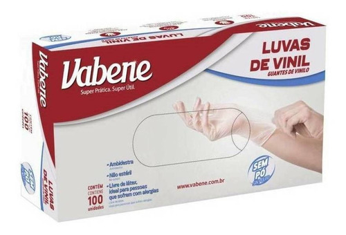 Luvas descartáveis Vabene cor transparente tamanho  GG de vinil em kit de 10 x 100 unidades 